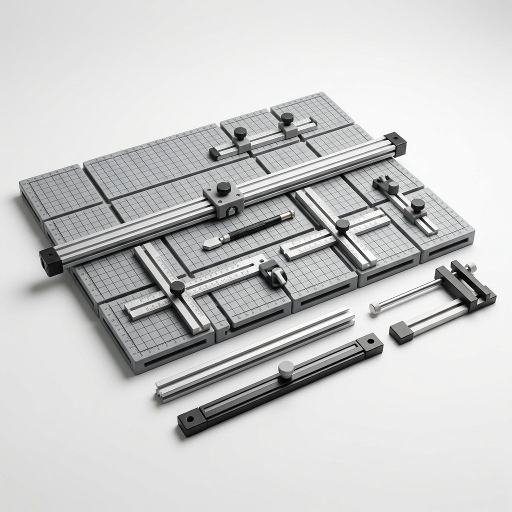 AI-generated illustrative concept of a manual glass-cutting workstation kit; actual design and components may differ