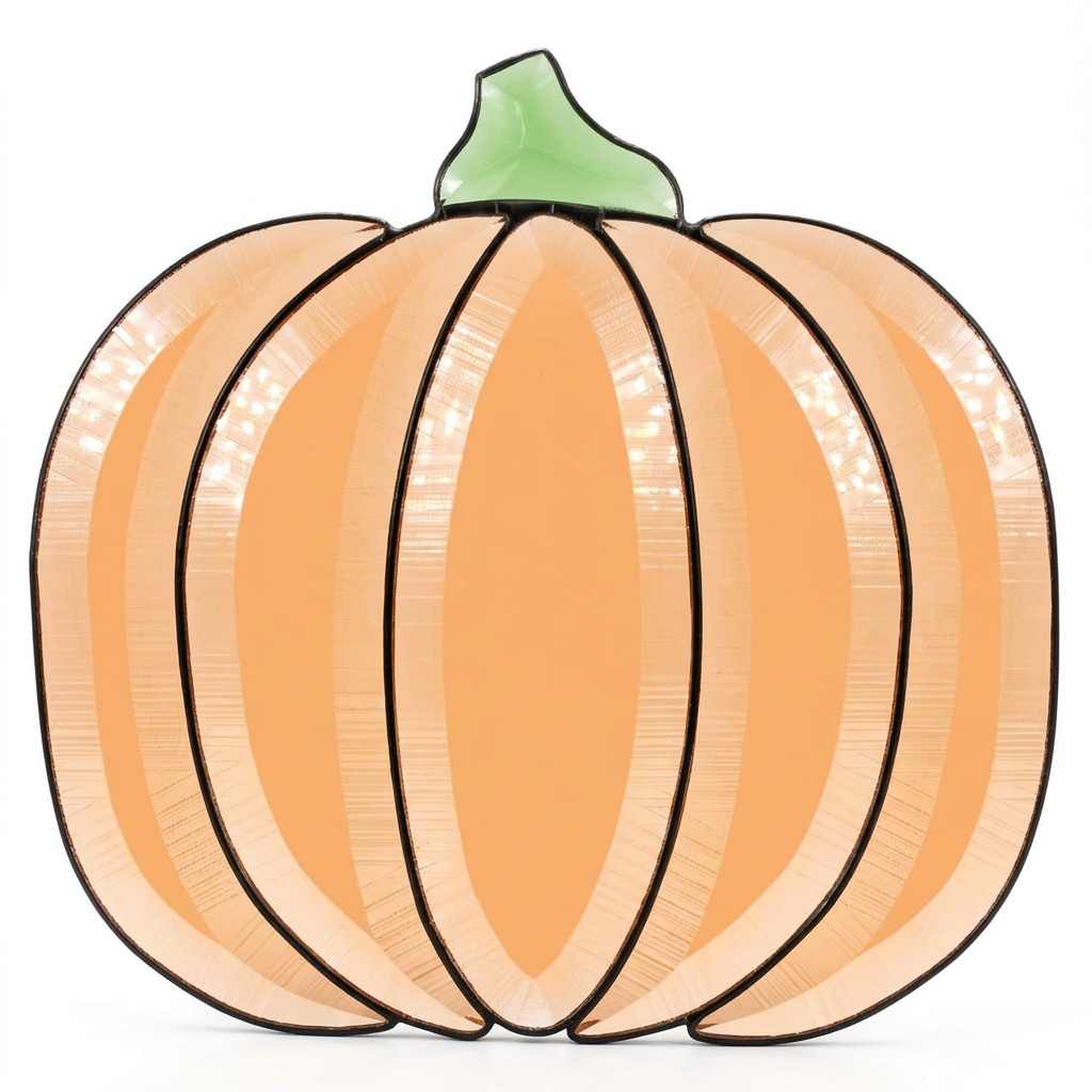 Peach pumpkin bevel cluster with a green stem on a white background