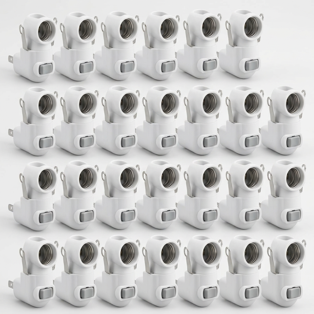 AI-generated illustrative concept of night-light socket bases and mounting clips; actual design and contents may differ
